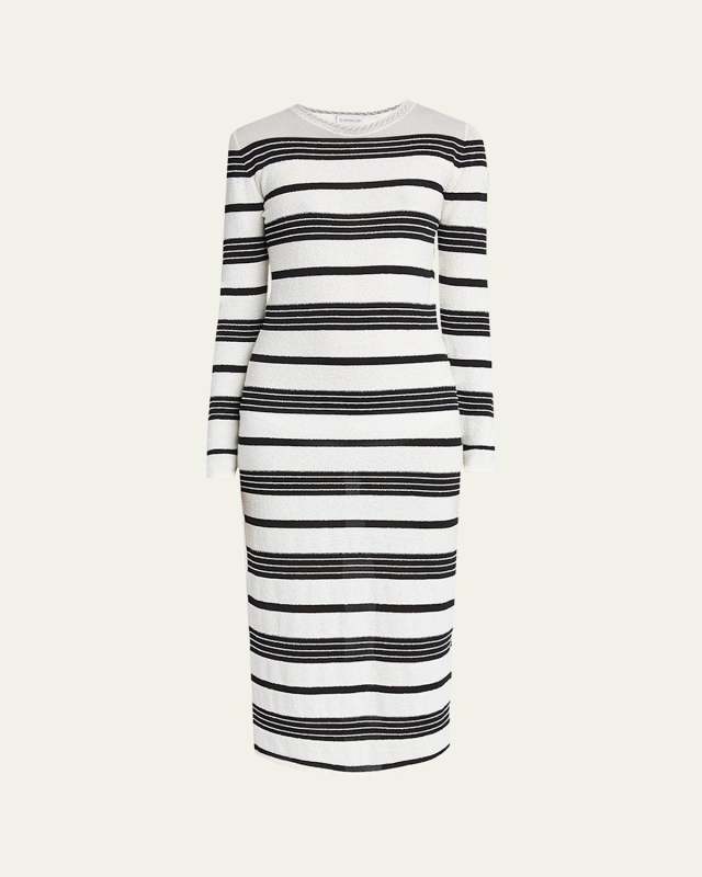 Stripe Long-Sleeve Midi Dress